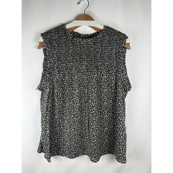 Women's CASLON Smocked Floral Print Sleeveless Top Black/White Size XL - Picture 1 of 8
